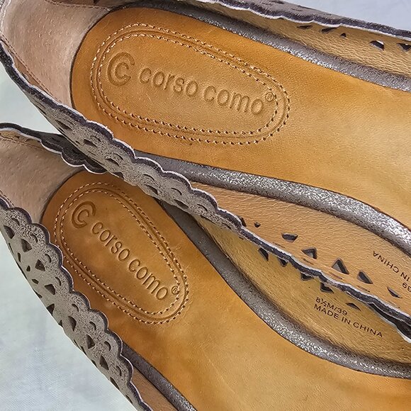 Cc Corso Como Bloue Perforated Eyelet Genuine Leather Ballet Flats 8.5M Metallic - Picture 8 of 12